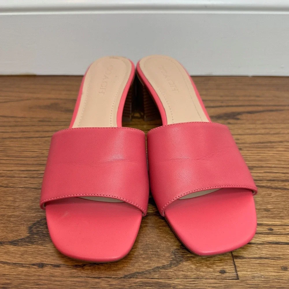 Coach Hot Pink Maggi‎ Sandal Leather Block Heel Slide Size 8.5